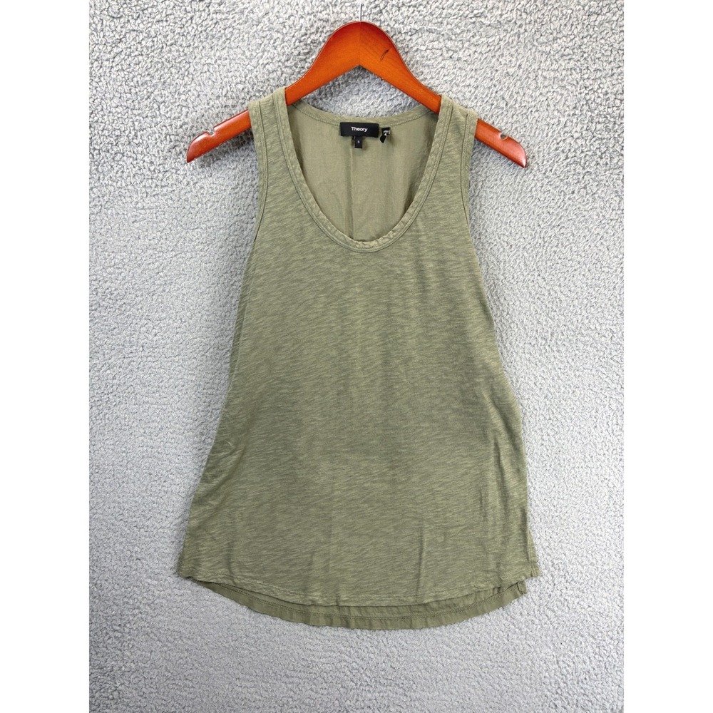 Theory Scoop Neck Tank Top Womens S Green Slub Knit Lightweight Minimalist
